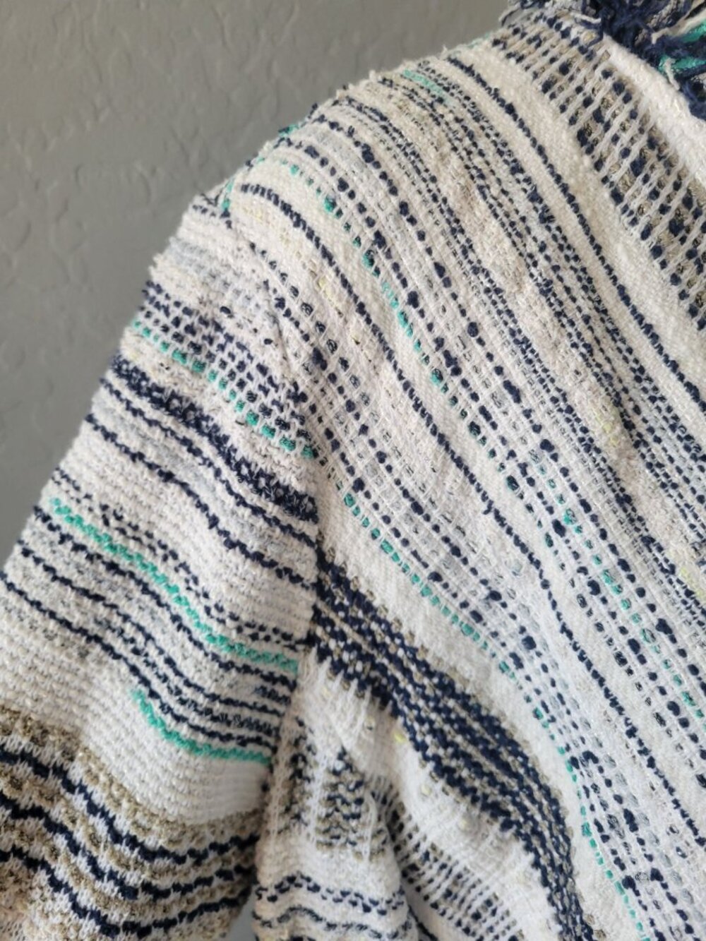 NIC+ZOE Women's Shake It Up jacket blue white striped textured knit fringe XL - Picture 4 of 12